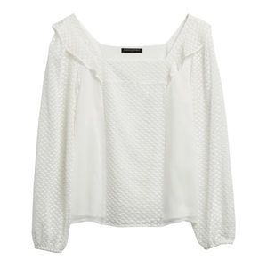 Banana Republic Square Neck Peasant Top New White Blouse Shirt Dot Size Medium